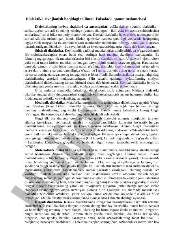 Dialektika rivojlanish haqidagi ta'limotlar