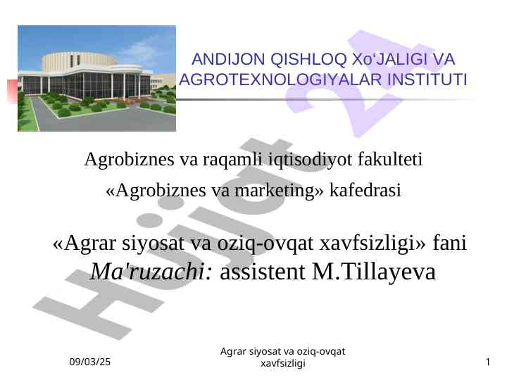 Agrar siyosat va oziq-ovqat xavfsizligi darsligi