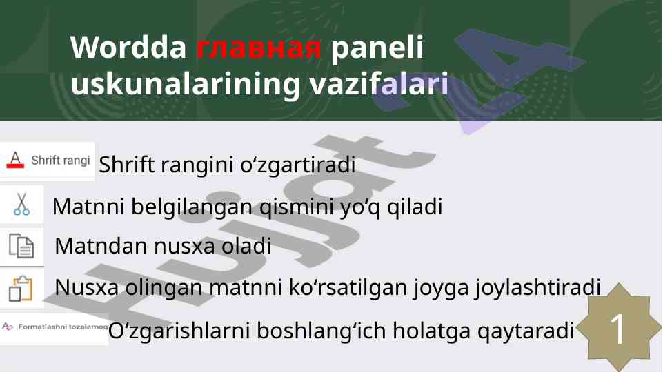Wordda asosiy panel vazifalari va uskunalari