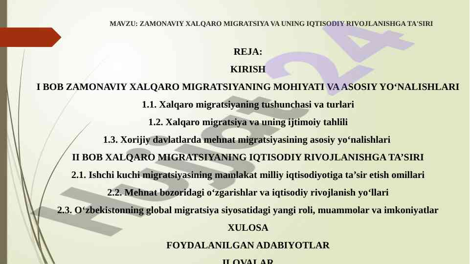Zamonaviy xalqaro migratsiya va iqtisodiy rivojlanish