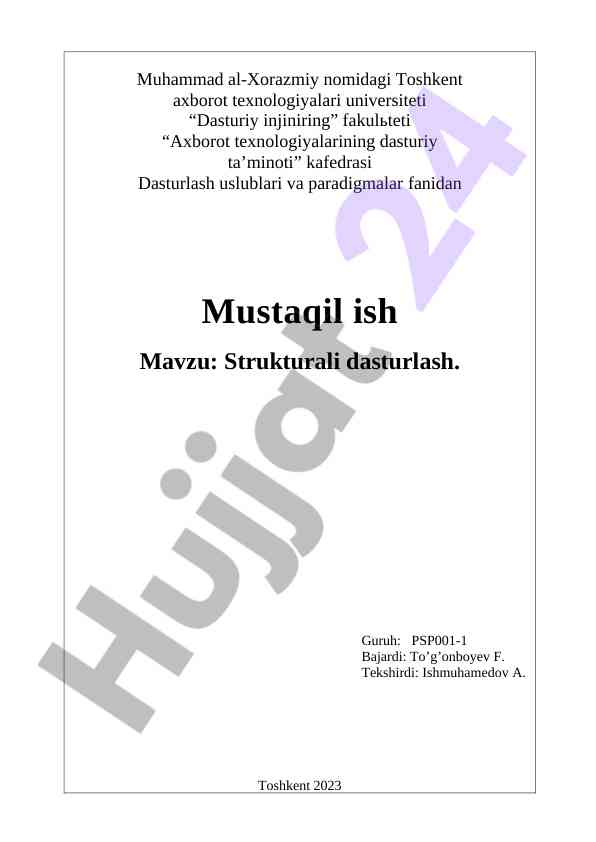 Strukturali dasturlash metodologiyasi o‘rganish