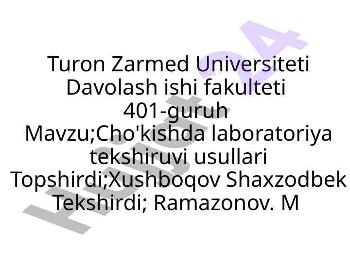 Cho'kishda laboratoriya tekshiruvi usullari