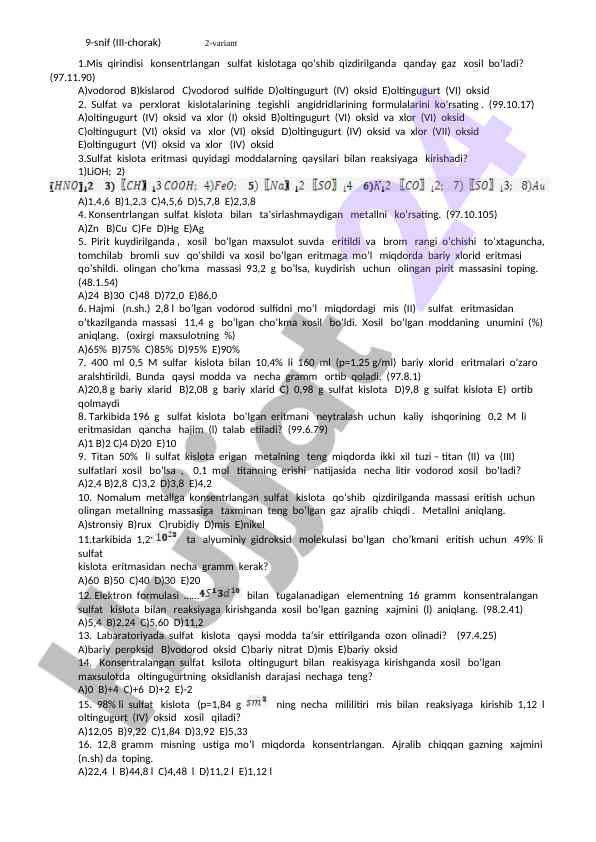 Sulfat kislotalari va reaksiyalar