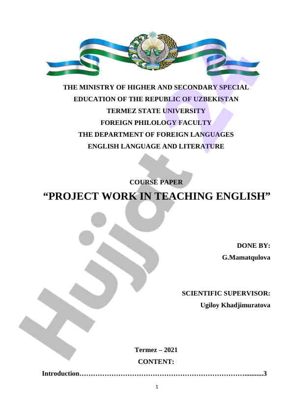 Project work in teaching english language