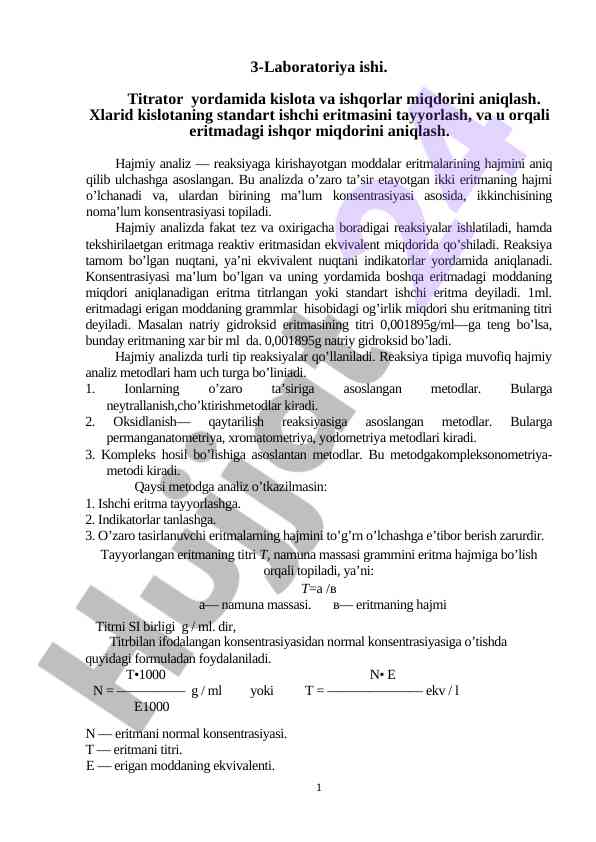 Hajmiy analizda kislota va ishqorlar miqdorini aniqlash