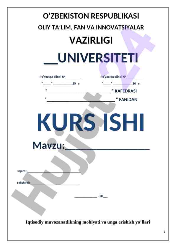 Iqtisodiy Muvozanatlikning Mohiyati Va Yo'llari