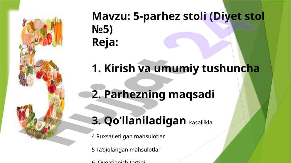 5-parhez stoli: jigar va o‘t yo‘llari kasalliklari uchun