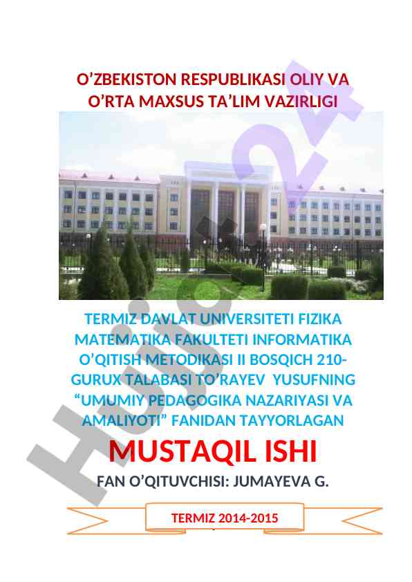 Umumiy pedagogika nazariyasi va amaliyoti
