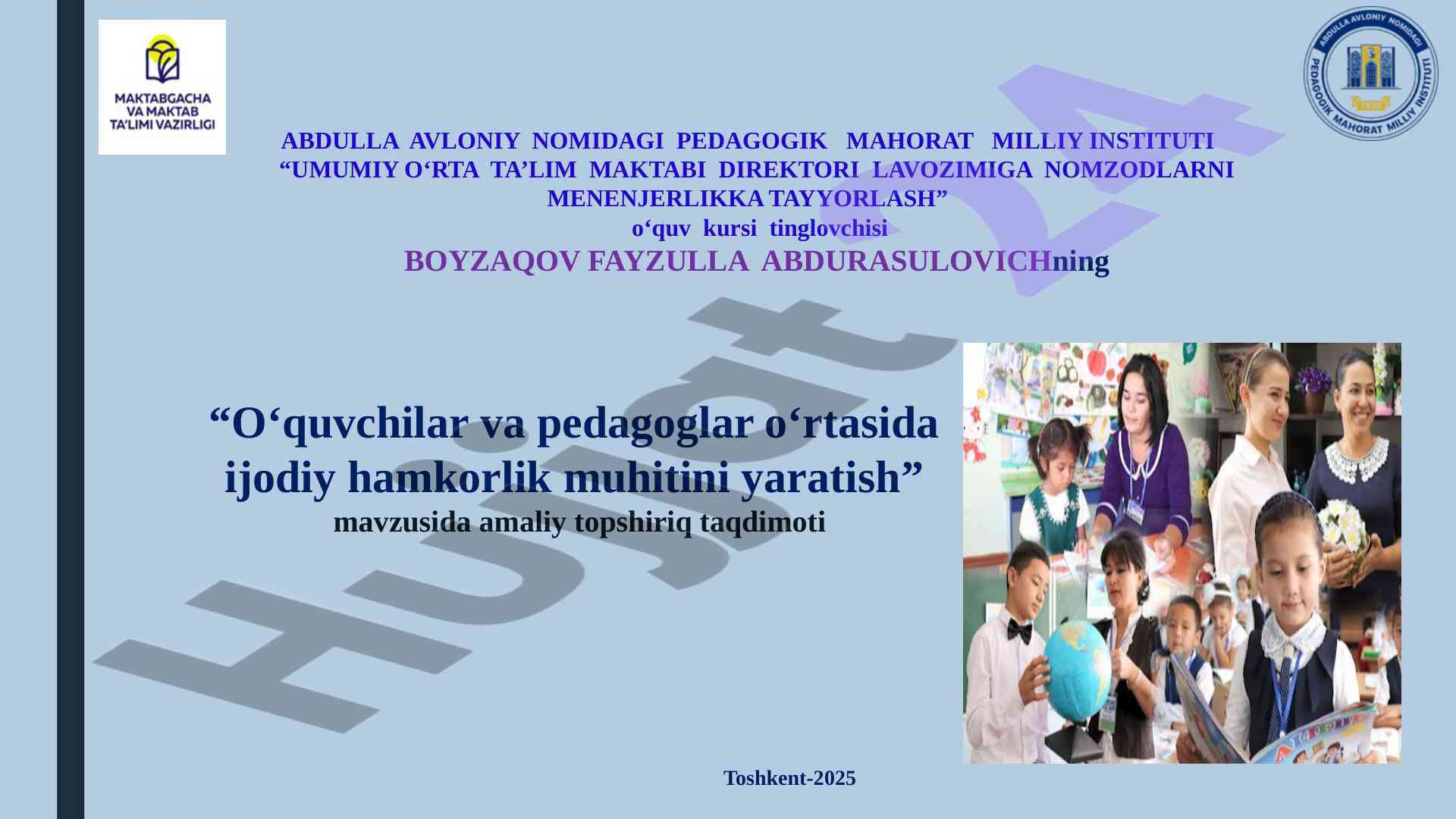 Ijodiy hamkorlik muhitini yaratish taqdimoti
