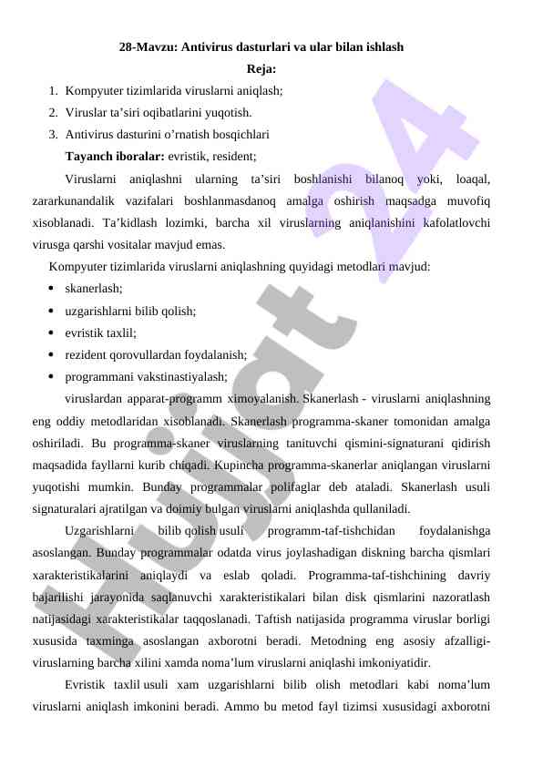 Antivirus dasturlari va ular bilan ishlash