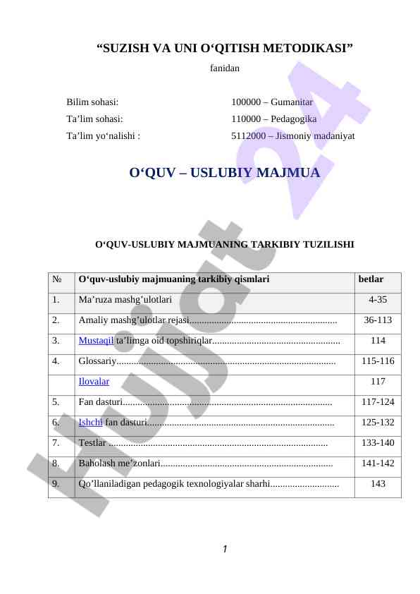 Suzish va uni o‘qitish metodikasi uslubiy majmua