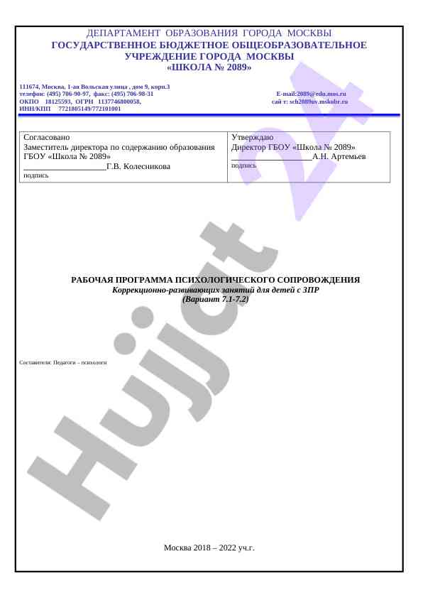 Рабочая программа психологического сопровождения