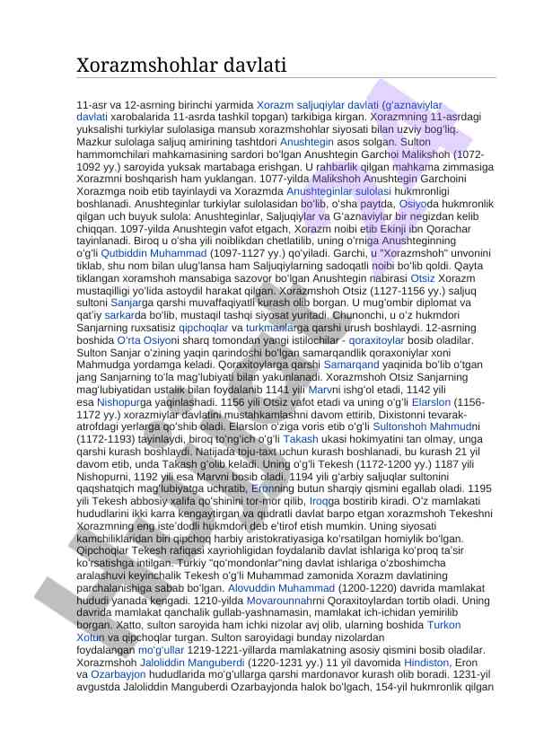 Xorazmshohlar davlati tarixi va rivojlanishi