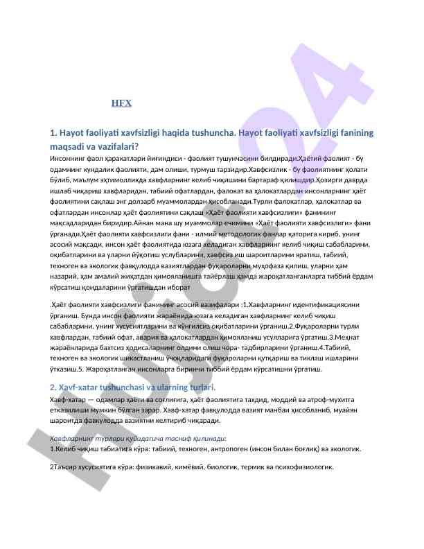 Hayot faoliyati xavfsizligi haqida tushuncha