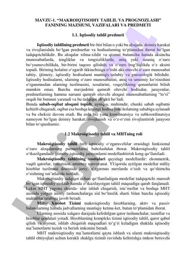 Makroiqtisodiy tahlil va prognozlash fanining mazmuni