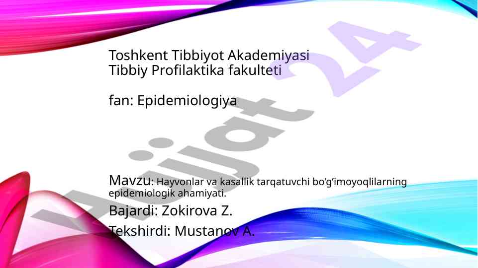 Hayvonlar va kasallik tarqatuvchi epidemiologiya