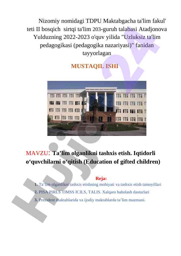 Taʼlim olganlikni tashxis etishning mohiyati