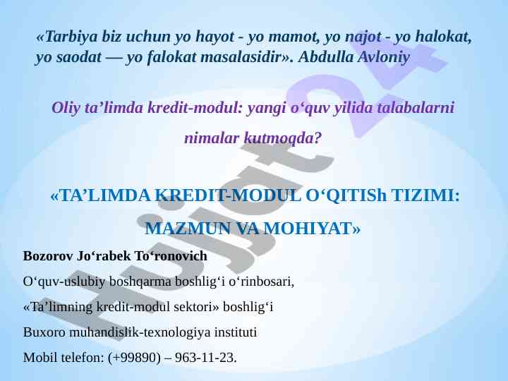 Kredit-modul ta’lim tizimi yangi o‘quv yili