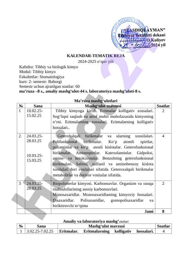 Kalendar-tematika reja 2024-2025 o‘quv yili