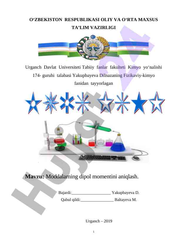 Moddalarning dipol momentini aniqlash tajribasi