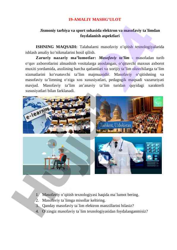 Masofaviy o‘qitish texnologiyalari haqida ma'lumotlar