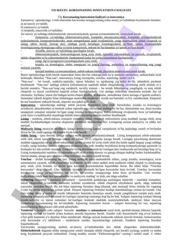Korxonaning innovatsion faoliyati va yo‘nalishlari