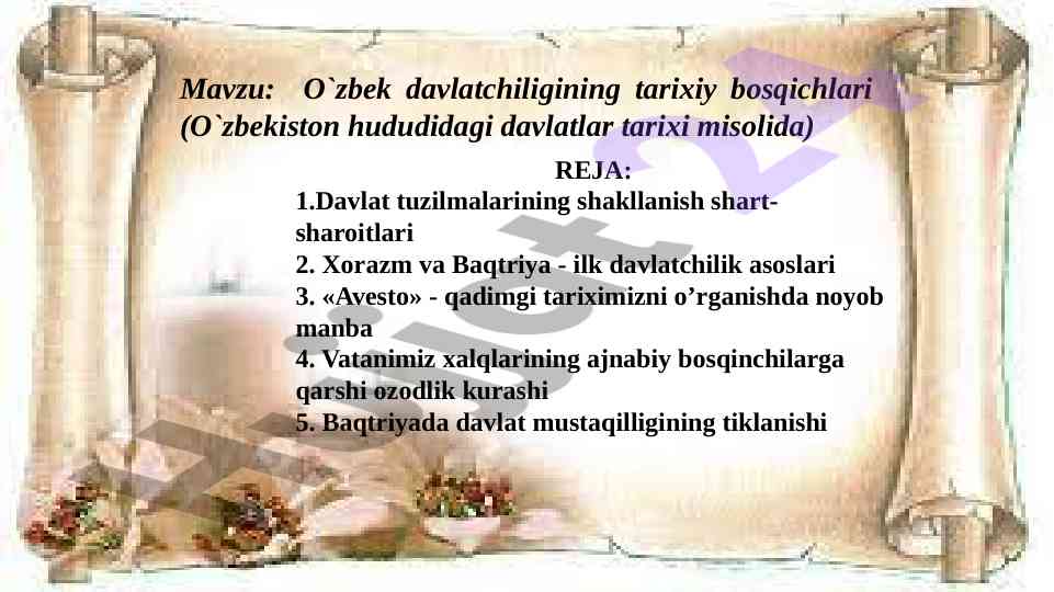 Ozbekiston davlatchiligining tarixiy bosqichlari