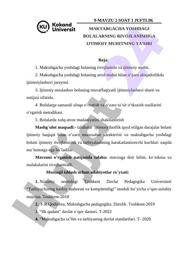 Maktabgacha yoshdagi bolaning rivojlanishi