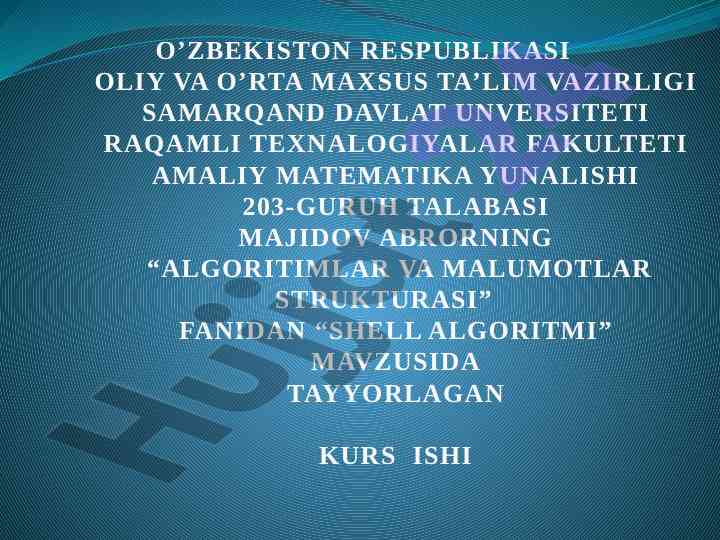 Shell algoritmini o'rganish va tahlil qilish