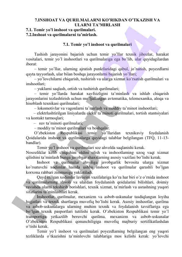 Temir yo’l inshoot va qurilmalarni ta’mirlash