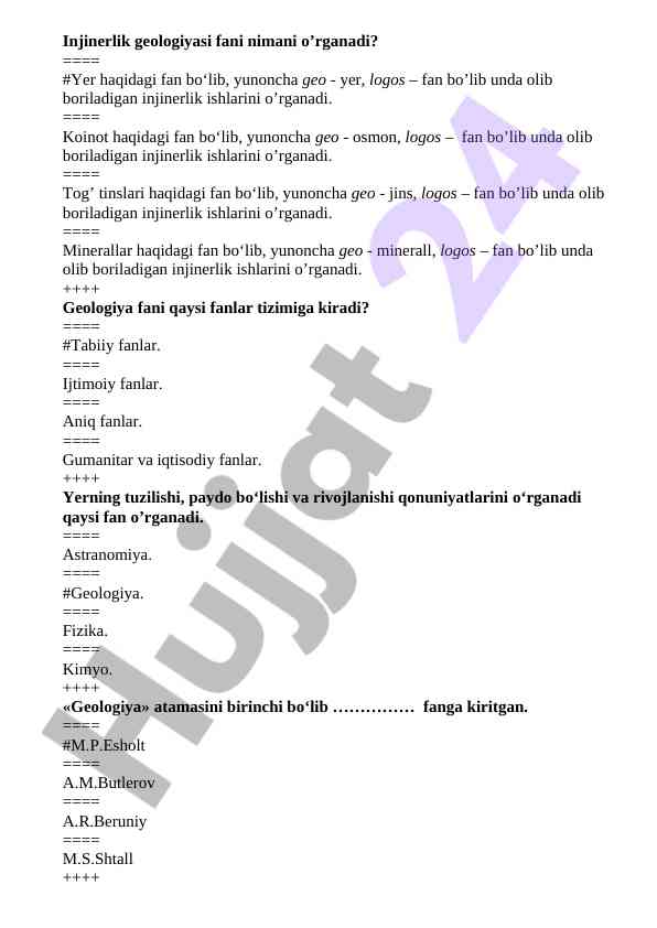 Injinerlik geologiyasi fani haqida ma'lumotlar