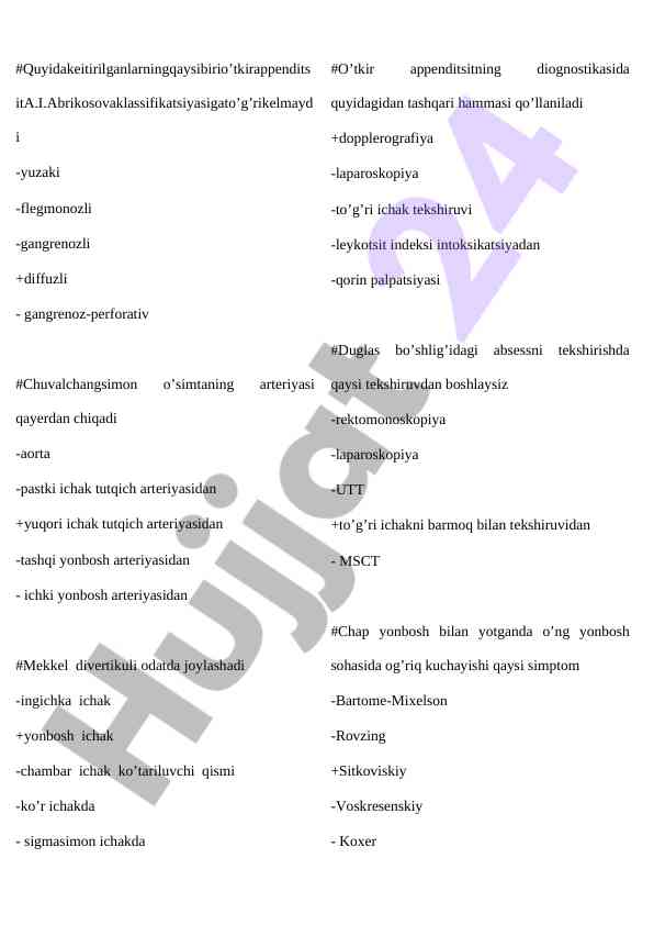 O’tkir appenditsit diagnostikasi va davolash usullari