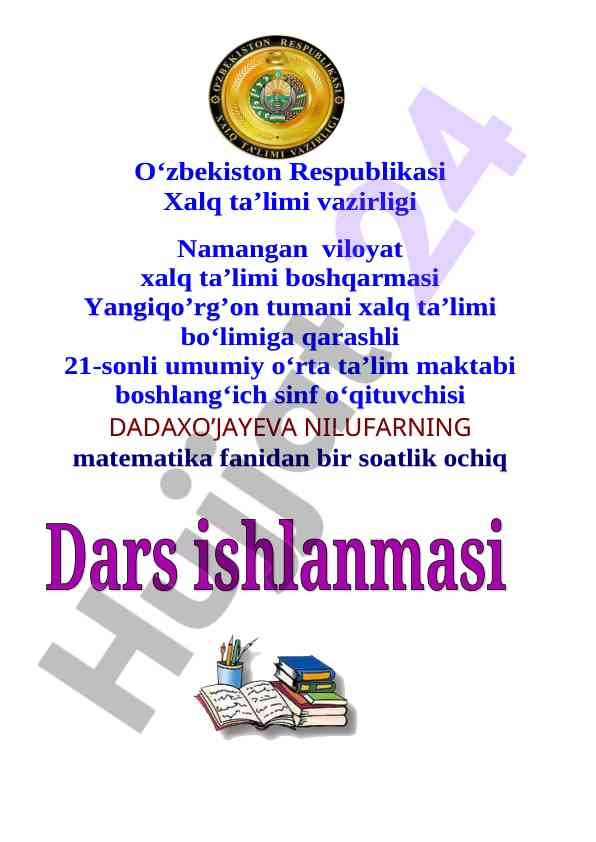 Matematika fanidan ochiq dars ishlanmasi