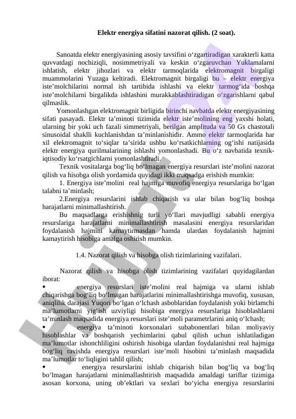 Elektr energiya sifatini nazorat qilish