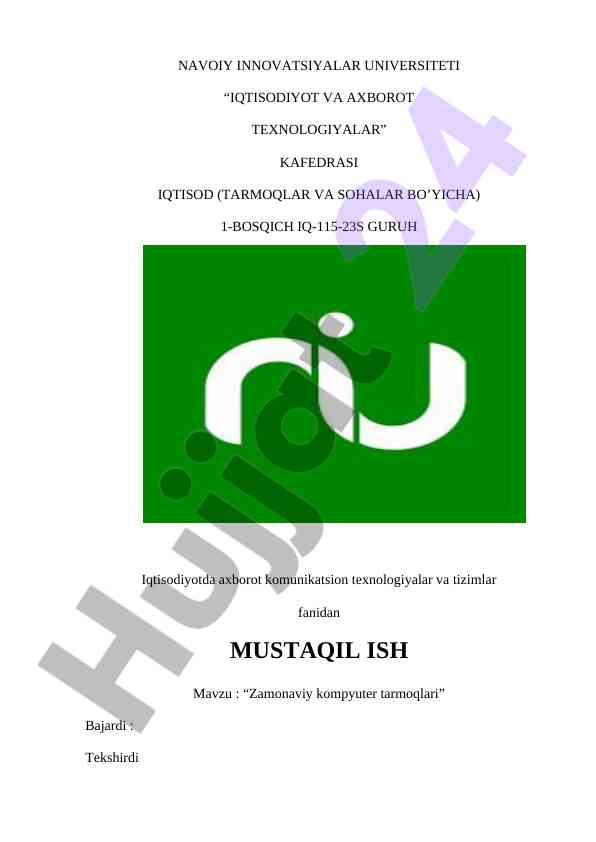 Zamonaviy kompyuter tarmoqlari haqida mustaqil ish