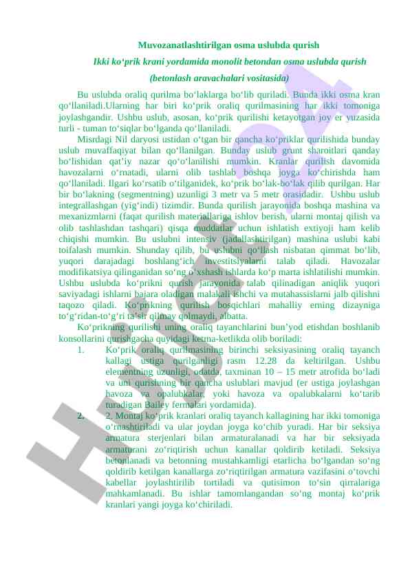 Muvozanatlashtirilgan osma usulda qurish yondashuvi