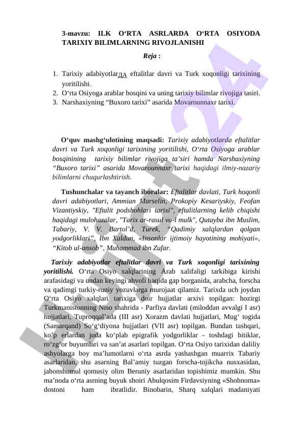 Ilk orta asrlarda tarixiy bilimlar rivojlanishi