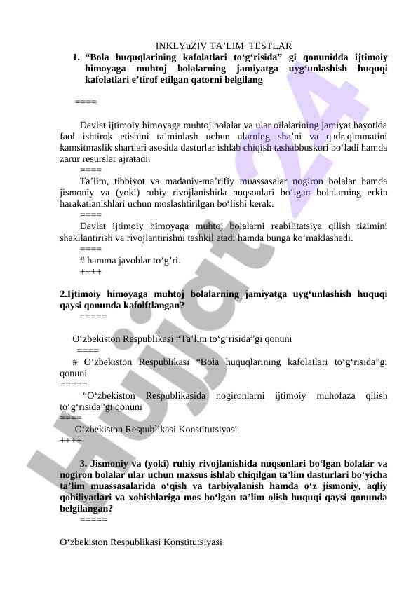 Bola huquqlarining kafolatlari testlari