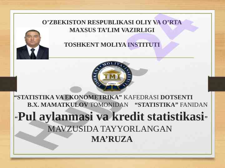 Pul aylanmasi va kredit statistikasi ma'ruzasi