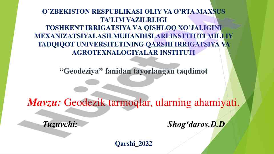 Geodezik tarmoqlar va ularning ahamiyati