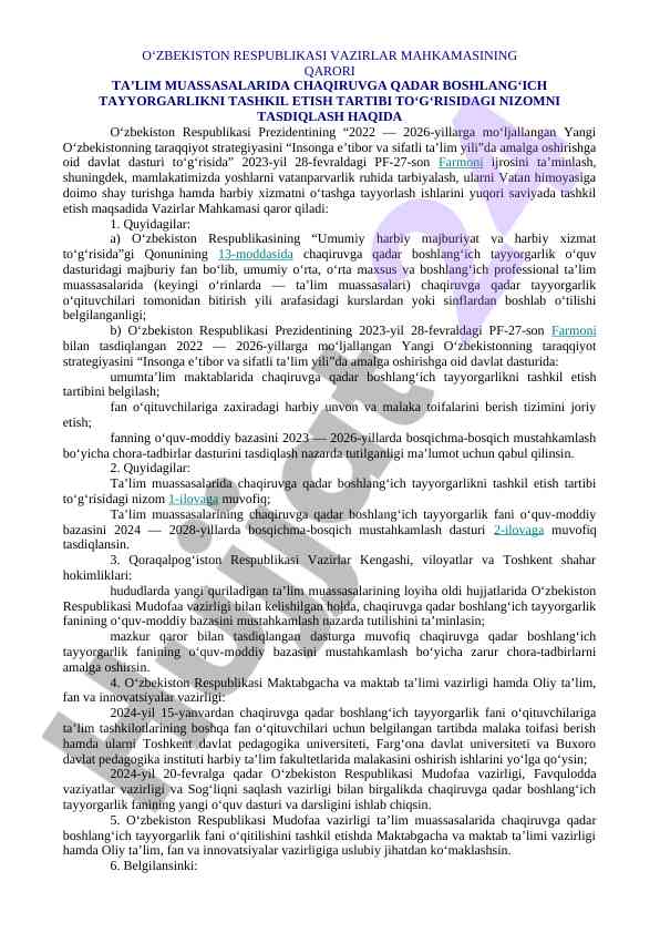 Harbiy xizmatga tayyorlash tashkiloti mavzusi