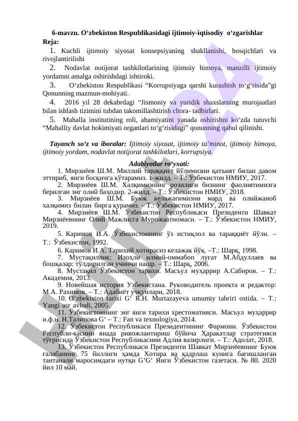 Ijtimoiy-iqtisodiy o'zgarishlar o'zbekistonda