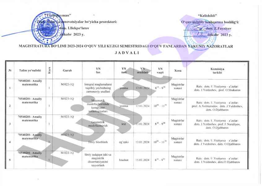 Tashqi ishlar bo‘yicha vaqtinchalik reja 2023-2024