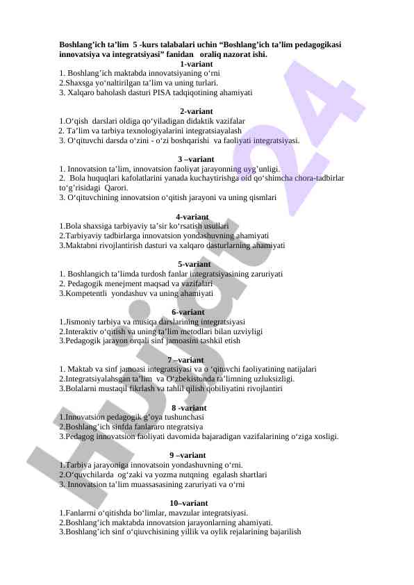 Boshlang'ich ta'lim pedagogikasi innovatsiya va integratsiyasi