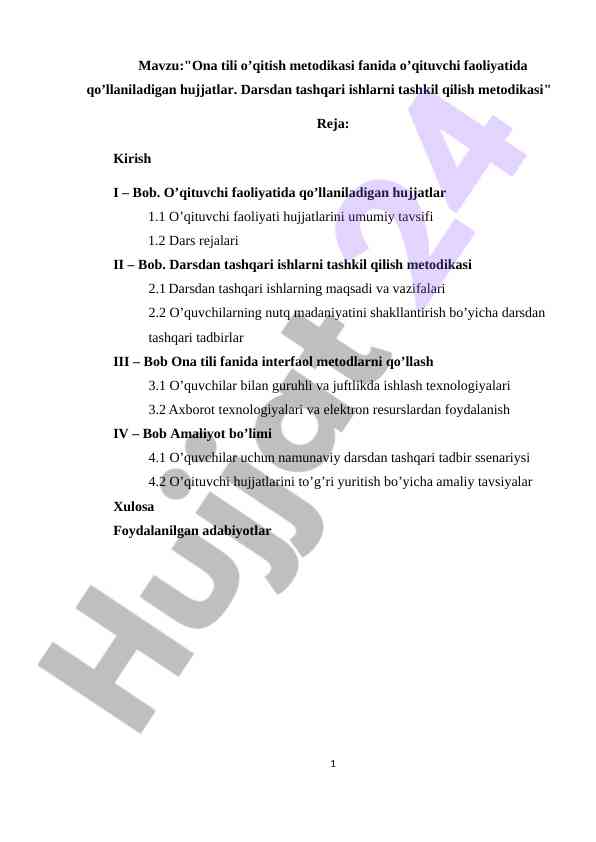 Ona tili o'qitish metodikasi va hujjatlar