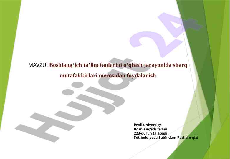 Boshlang'ich ta'lim fanlarida sharq mutafakkirlari