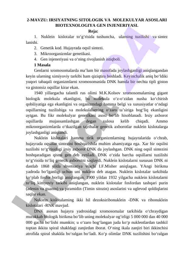 Irsiyatning sitologik va molekulyar asoslari