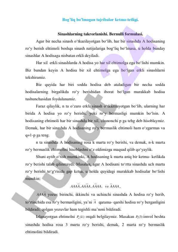 Erkli sinashlar va ehtimollik tahlillari