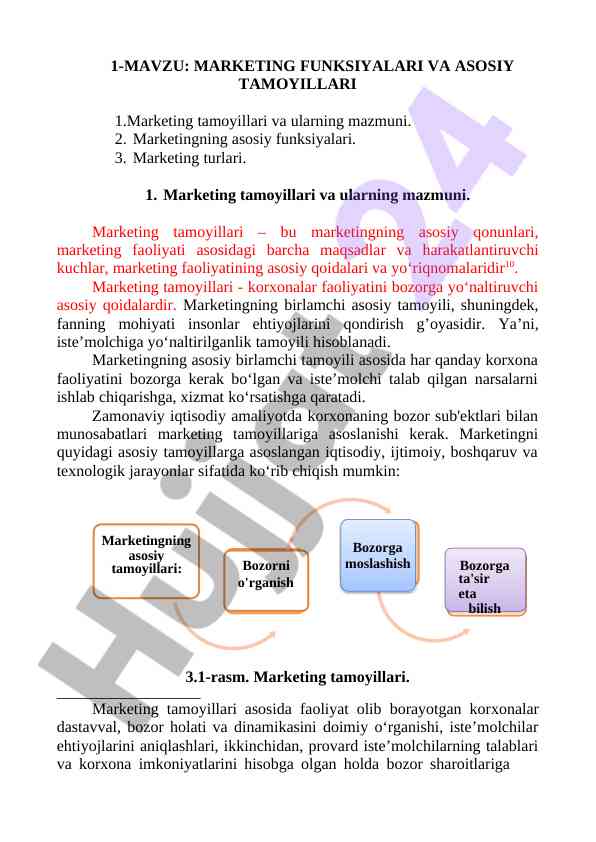 Marketing funksiyalari va asosiy tamoyillari