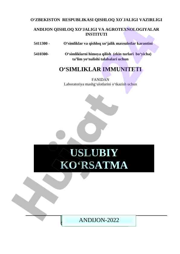 O‘simliklar immuniteti fanidan laboratoriya mashg‘ulotlari